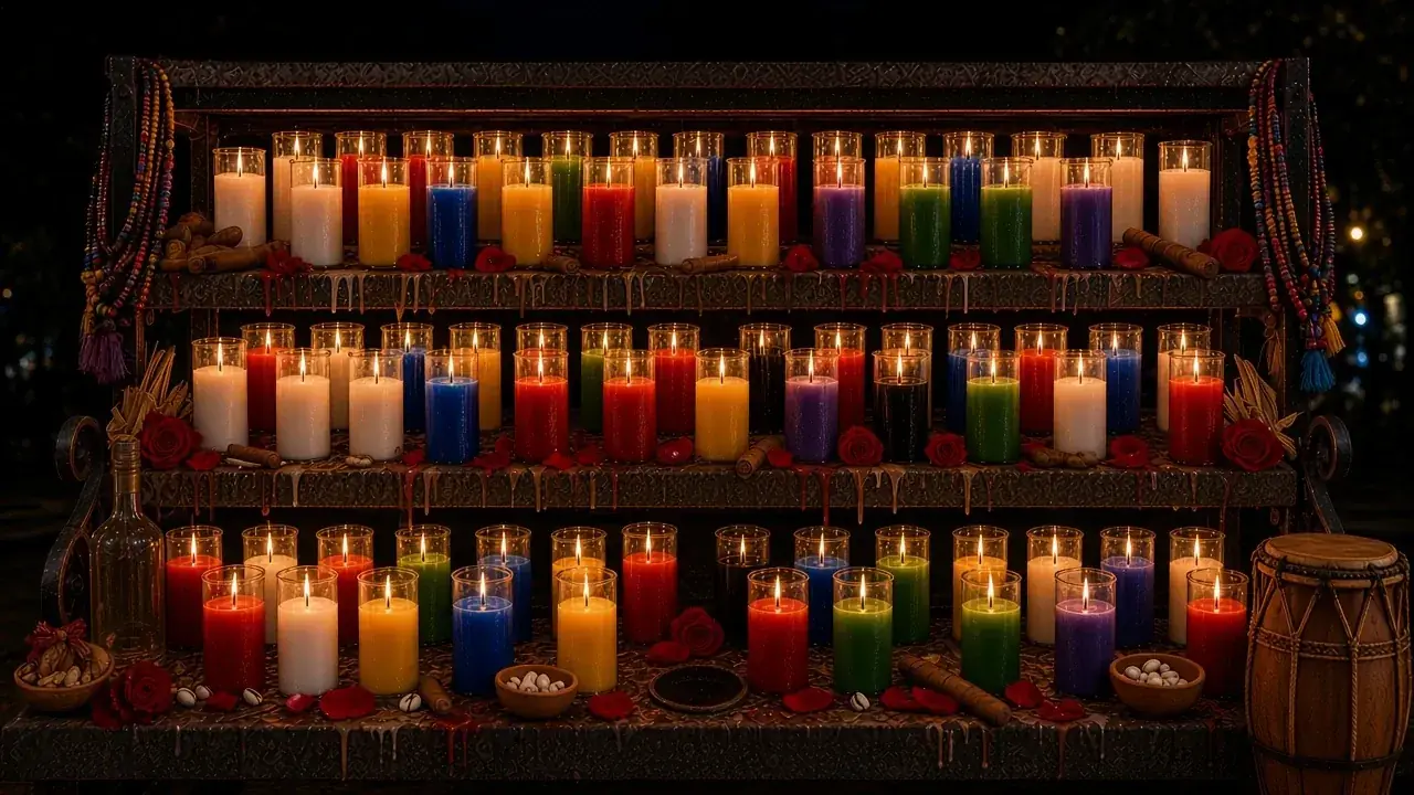 Candle stand with many burning candles